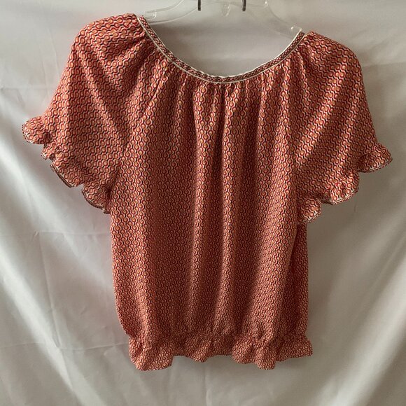 CYNTHIA ROWLEY Ruffled Printed Top in Red/Mustard Sz MEDIUM - Picture 4 of 4
